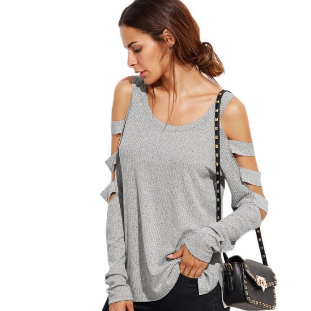Open Shoulder Ladder CutOut Long Sleeve blouse size small